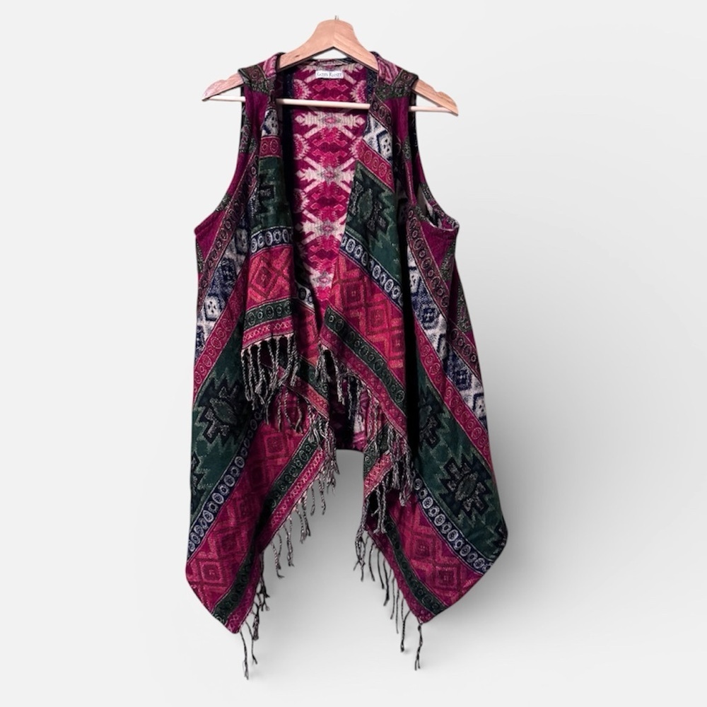 Katies Kloset western pattern fringed open vest